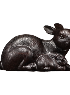 黑檀雕刻母子红木家居客厅摆件