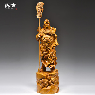 香樟木雕刻关公佛像摆件实木大号武财神家居客厅玄关装 饰工艺礼品