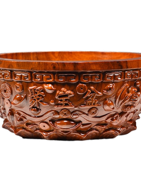 花梨木雕刻聚宝盆摆件金元宝聚宝盆客厅办公店铺开业乔迁工艺礼品