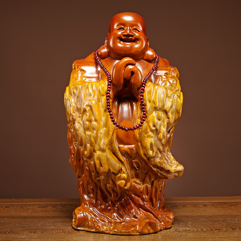 天然雕刻实木质家居客厅弥勒佛像