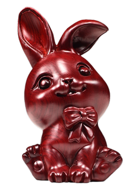 红色木质兔子生肖兔摆件木雕兔属相雕刻家居客厅摆设红木工艺礼品