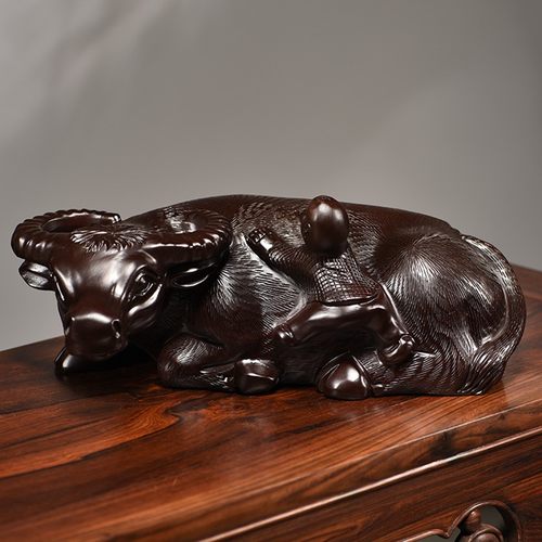 牧童骑牛雕刻实木质客厅玄关摆件