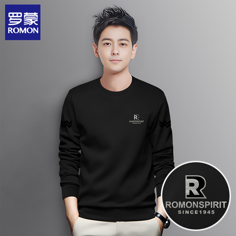 Romon/罗蒙男士圆领卫衣男士秋冬季2025新款加绒加厚宽松圆领上衣