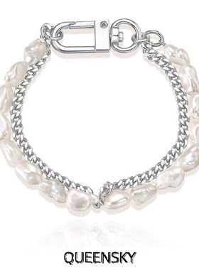 欧美个性男女同款千禧风巴洛克珍珠锁扣设计手链y2k小众设计手链