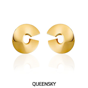欧美简约大气光面圆弧耳钉女个性前卫开口空心圆造型高级经典轻奢