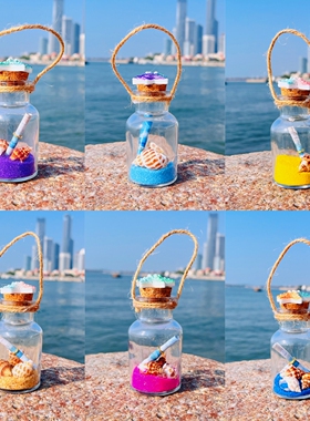 许愿漂流瓶装小天然海螺贝壳海星玻璃沙天然标本手工diy装饰摆件