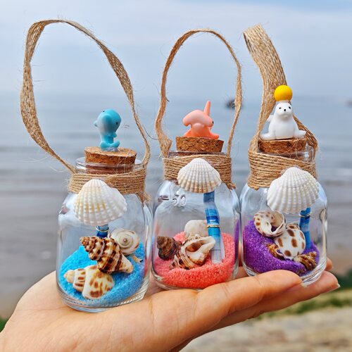 海沙漂流瓶钥匙扣 许愿瓶贝壳海星心愿瓶生日礼品 幸运瓶节日送礼
