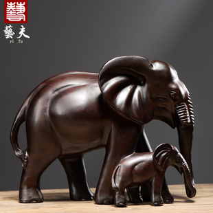 黑檀木雕大象摆件实木质雕刻子母象家居客厅书房装饰红木工艺礼品