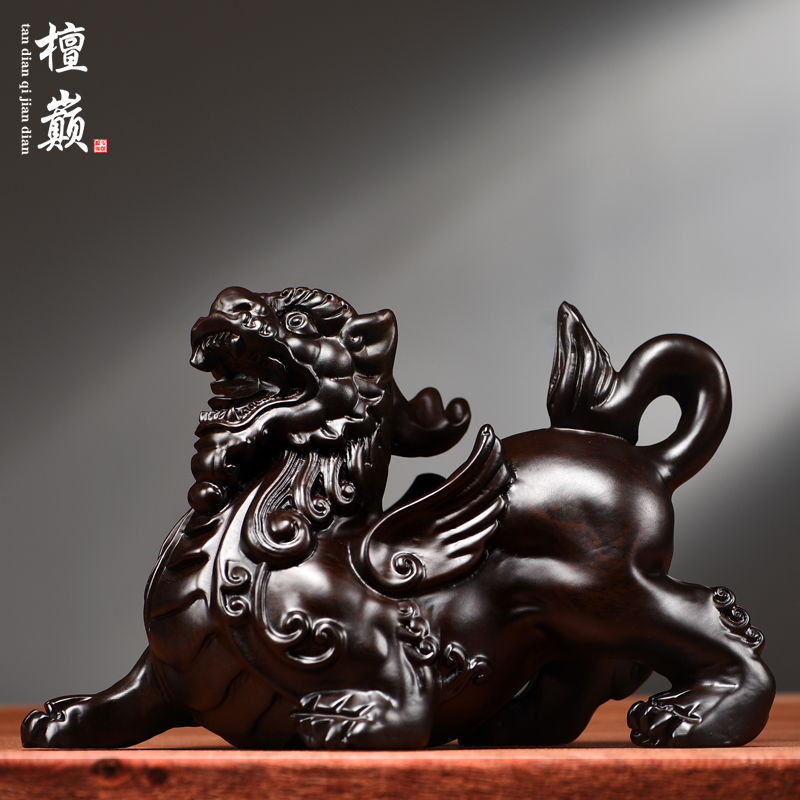 黑檀木雕貔貅一对摆件新中式实木皮丘家居客厅办公柜台装饰工艺品