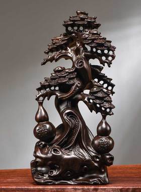 黑檀木雕摇钱树摆件实木家居装饰