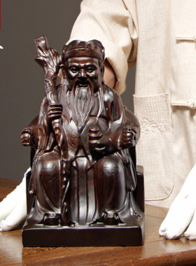 黑檀木雕土地公福德家居客厅神像