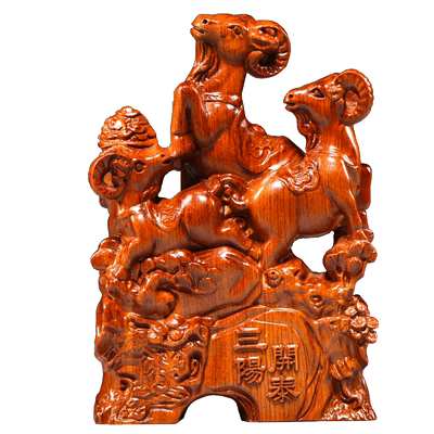 花梨木摆件三阳开泰客厅