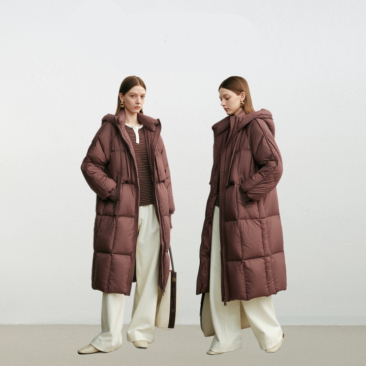 迪赛尼斯 通勤气质 中长款连帽羽绒服女