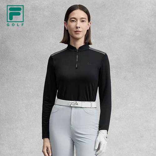 FILA 斐乐女子针织长袖衫2025冬新高尔夫半拉炼长TA11W545220F