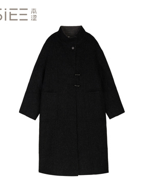 BSiEE本涩休闲立领时尚单排扣双色简约大衣