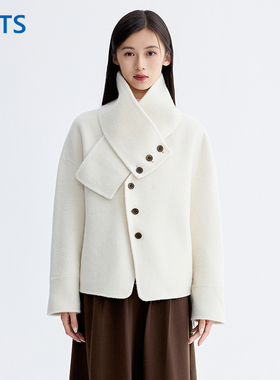 NUTS冬季时尚休闲简约设计感纯色手工呢料短外套女5481506A1