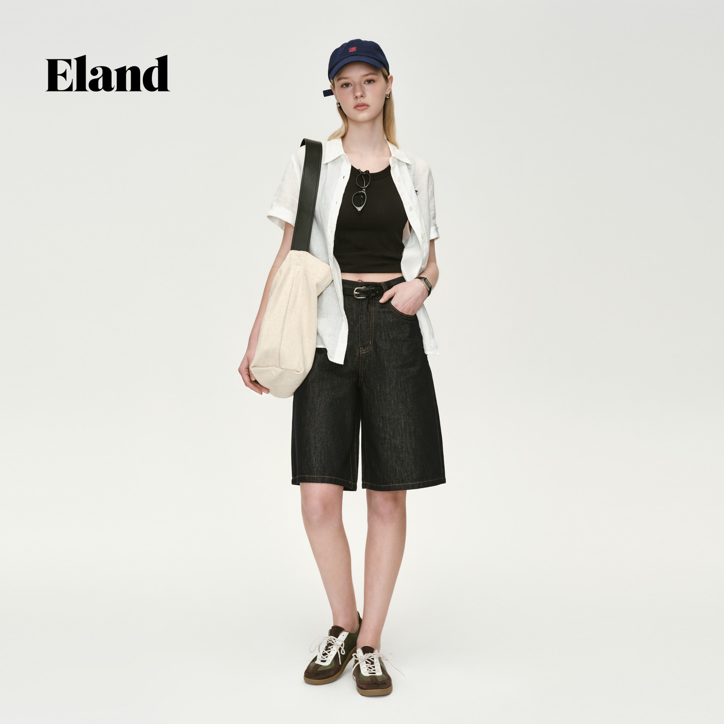 Eland牛仔裤女休闲运动五分裤阔腿裤2026夏季新款