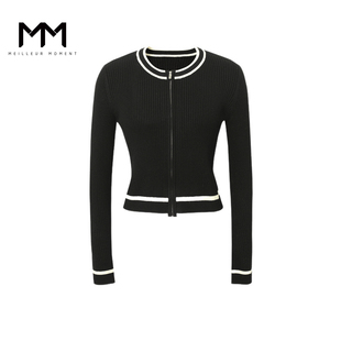 MM麦檬 撞色学院风 针织衫毛衣开衫 5F1330311