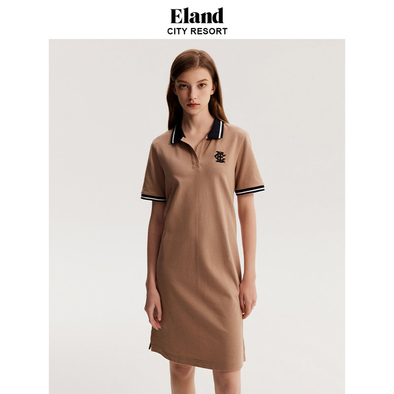 Eland连衣裙 女夏季美式复古刺绣POLO领连衣裙女EEOMD47T1I