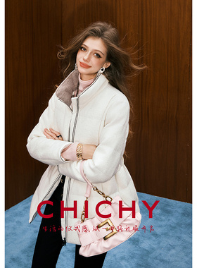 【90%鹅绒】CHICHY白色中长款轻薄收腰羽绒服CW3C008254