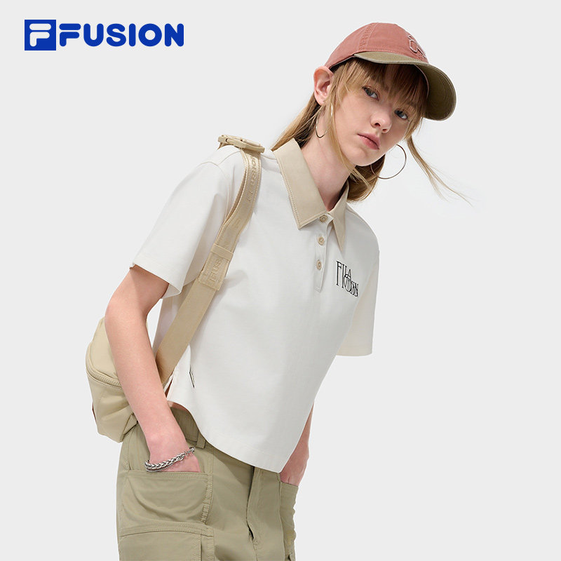 FILA FUSION斐乐潮牌翻领短袖POLO衫女2024夏款T恤T11W433109F