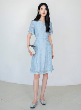 JUZUI玖姿优雅通勤风网布绣花收腰连衣裙女2025夏季JYFX50056