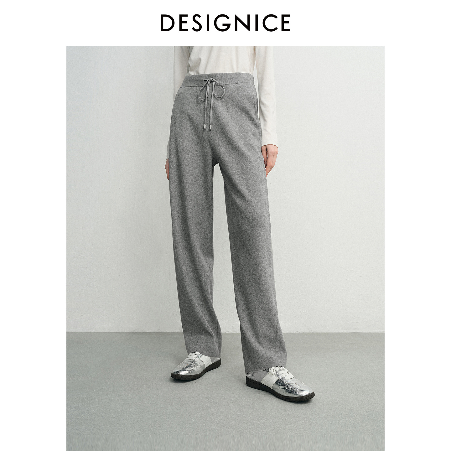 迪赛尼斯2025年秋季 款通勤宽松直筒卫裤灰色 高腰休闲裤女