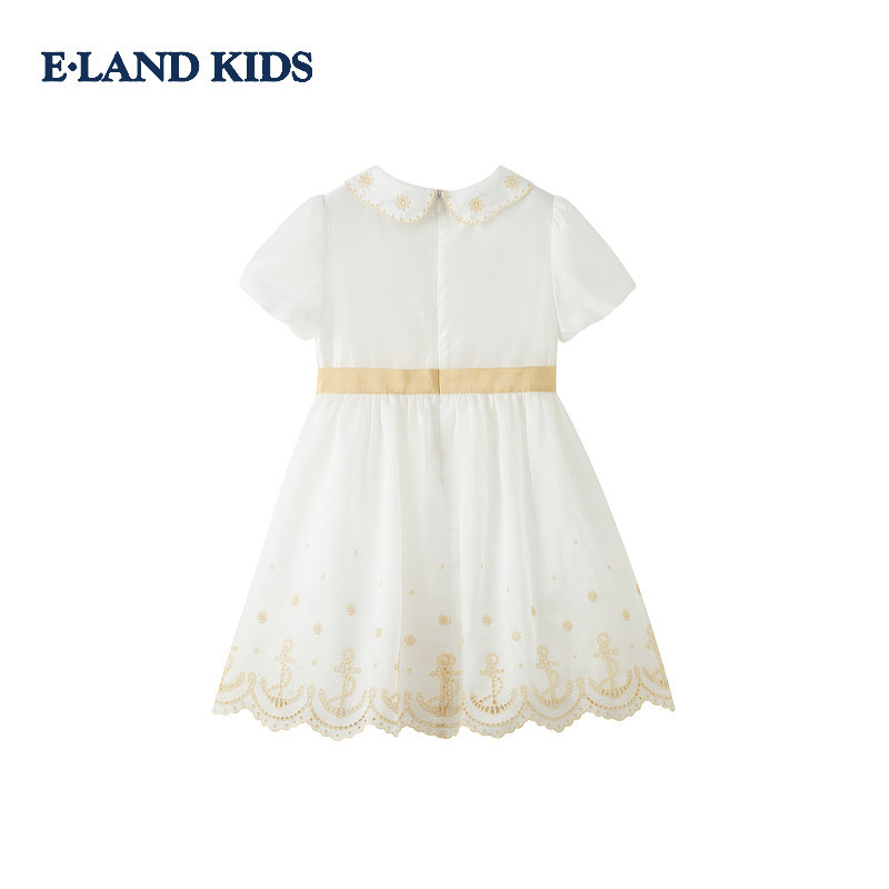 eland kids衣恋女童连衣裙26夏海洋风甜美刺绣翻领公主裙