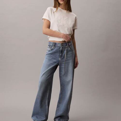 CK Jeans26早春新女士字母系带低腰宽松阔腿牛仔裤47E752G