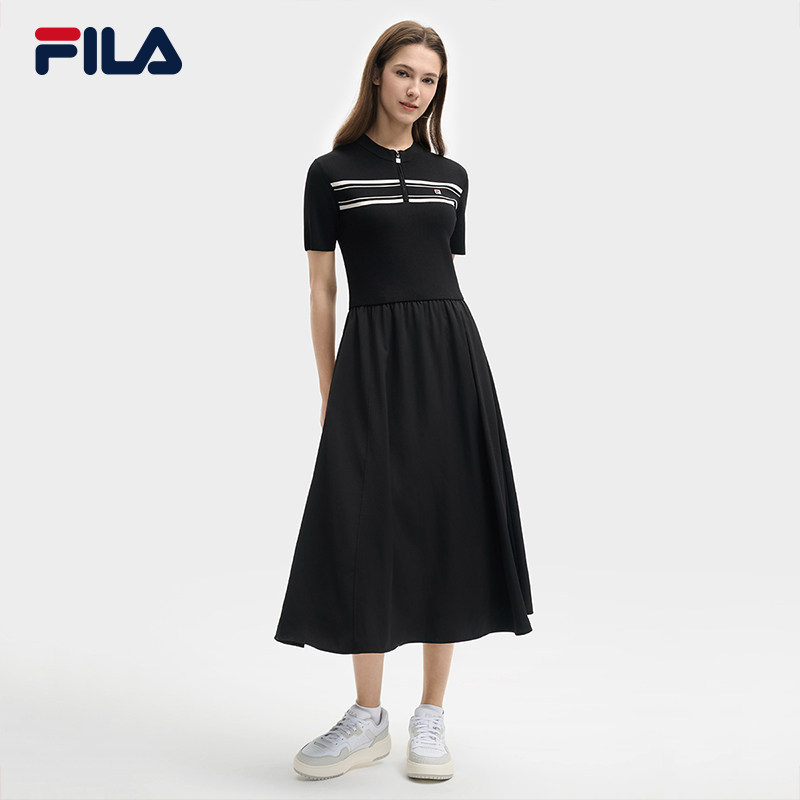 FILA 斐乐官方女洋装春夏款时尚休闲收腰洋装连衣裙F51W628399A