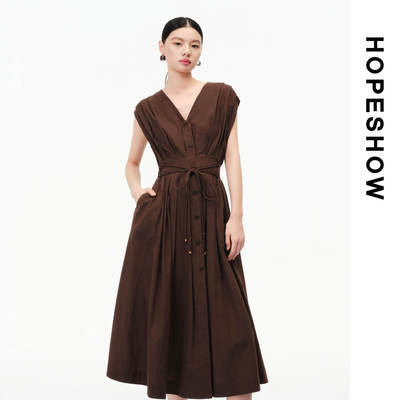 HOPESHOW红袖连衣裙