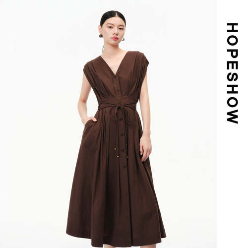 HOPESHOW红袖连衣裙