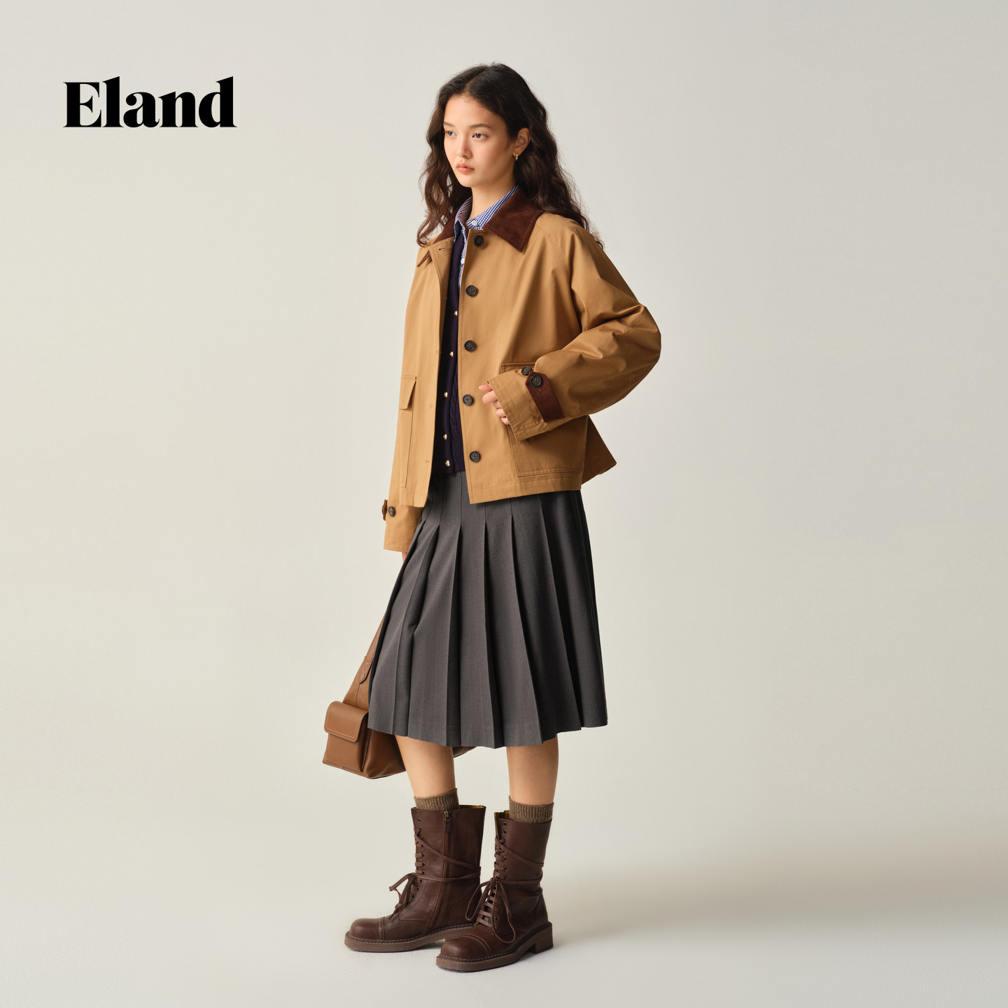 Eland短外套女短款大口袋宽松上衣