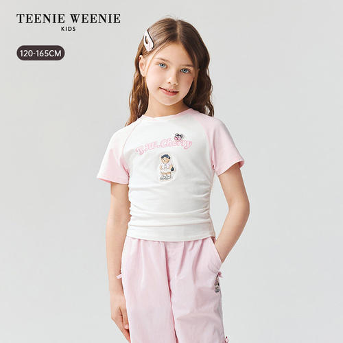 【莱卡】TeenieWeenie Kids小熊童装26夏新款女童插肩短袖撞色T恤