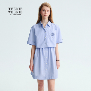 TeenieWeenie小熊女装连衣裙2025年秋季时髦衬衫吊带裙两件套