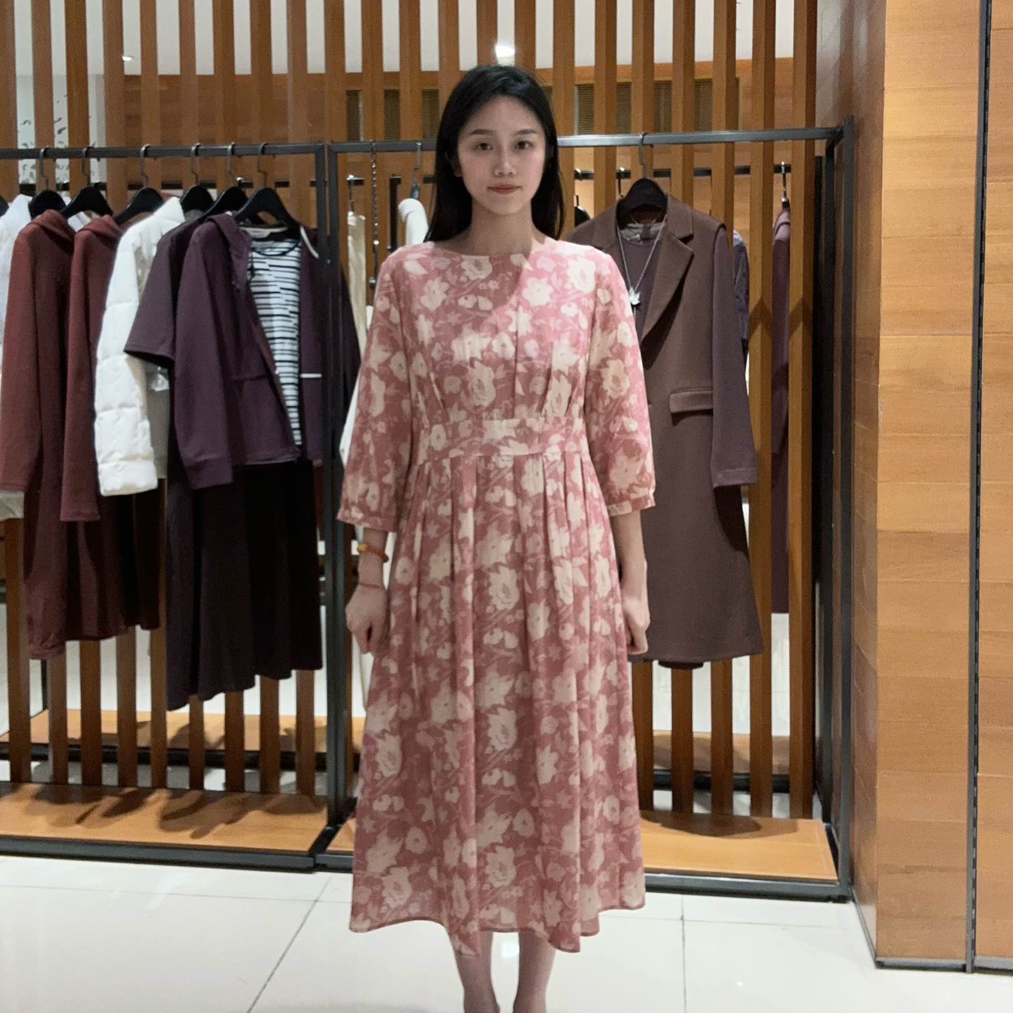 FEIZI菲姿女士时尚花纹连衣裙F4A441