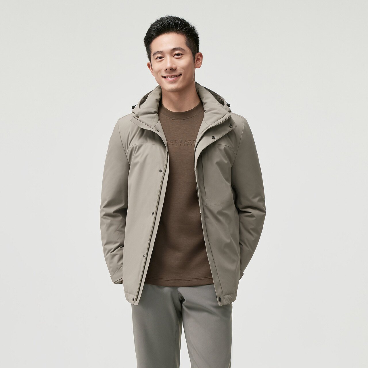 雅戈尔男士米灰长羽绒服YLYW415736ETA