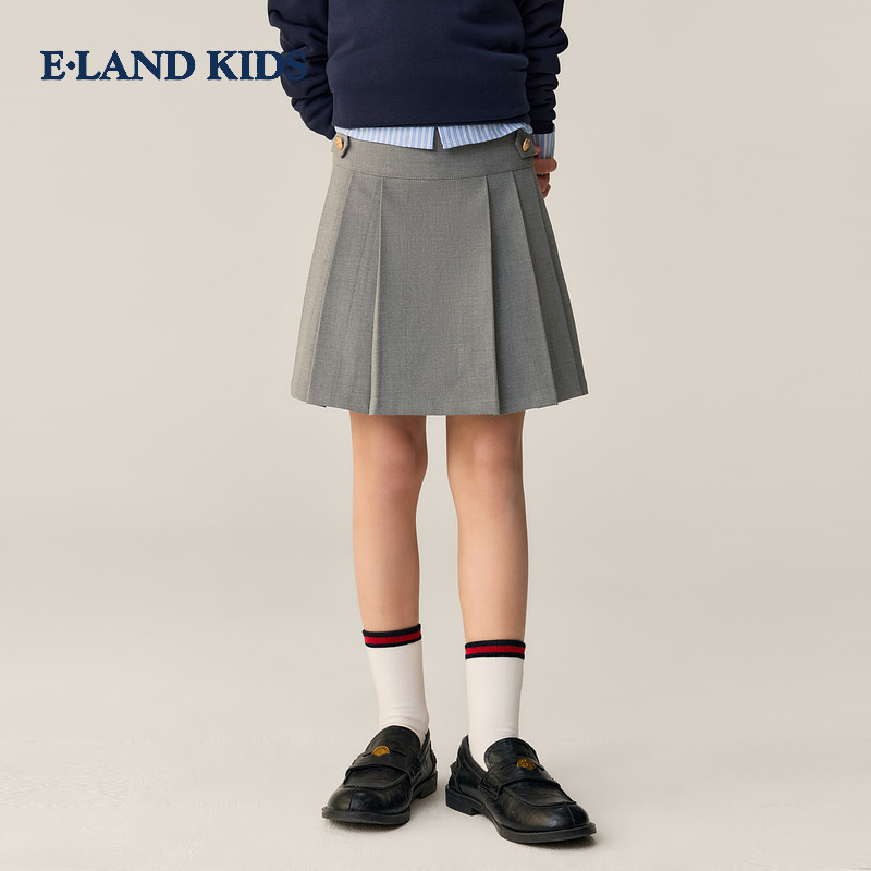 eland kids衣恋童装女童半身裙26春英伦百褶裙A字短裙EKWHG1222B