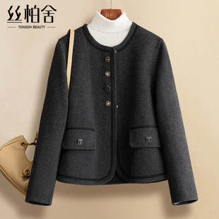 丝柏舍绵羊毛上衣2025秋装女装宽松款显瘦单排扣双面呢外套
