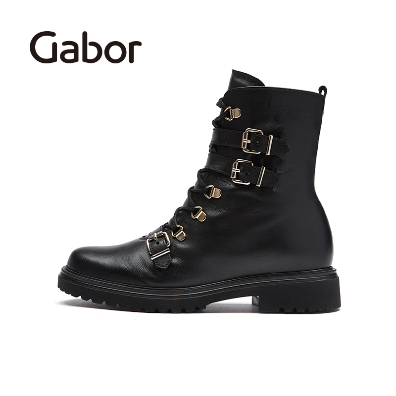 Gabor德国嘉步72855马丁靴 秋冬款时尚金属扣饰短靴7285567-21