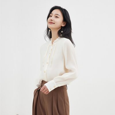 佳人苑立领盘扣设计简约气质长袖衬衫J432151