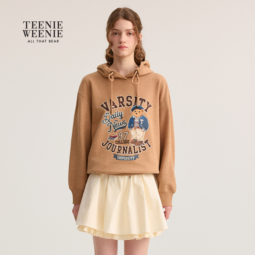 TeenieWeenie小熊女装卫衣2025秋学院风宽松刺绣大熊连帽外套