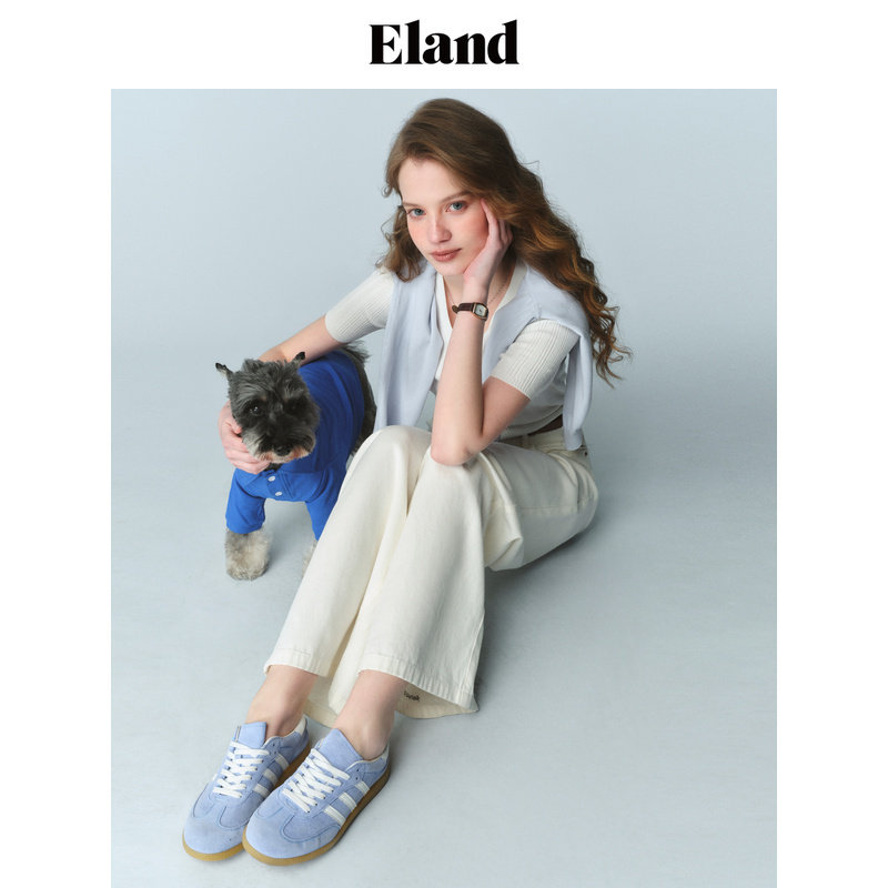 Eland牛仔裤女纯色简约宽松薄款阔腿裤2025夏季EETJF24M04