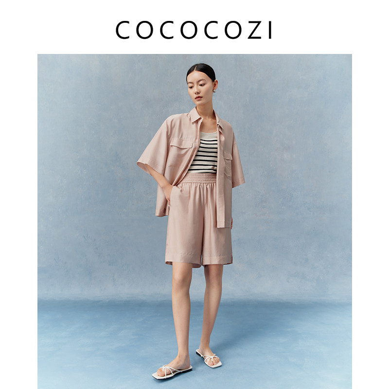 COCOCOZI桑蚕丝宽松休闲慵懒短裤女233CO004图片