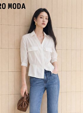 Vero Moda衬衫女2026夏五分袖翻领上衣精致通勤326231002