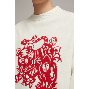 AM麦檬男装2022春季新款羊毛白色圆领编织毛衣针织衫男9D1230111