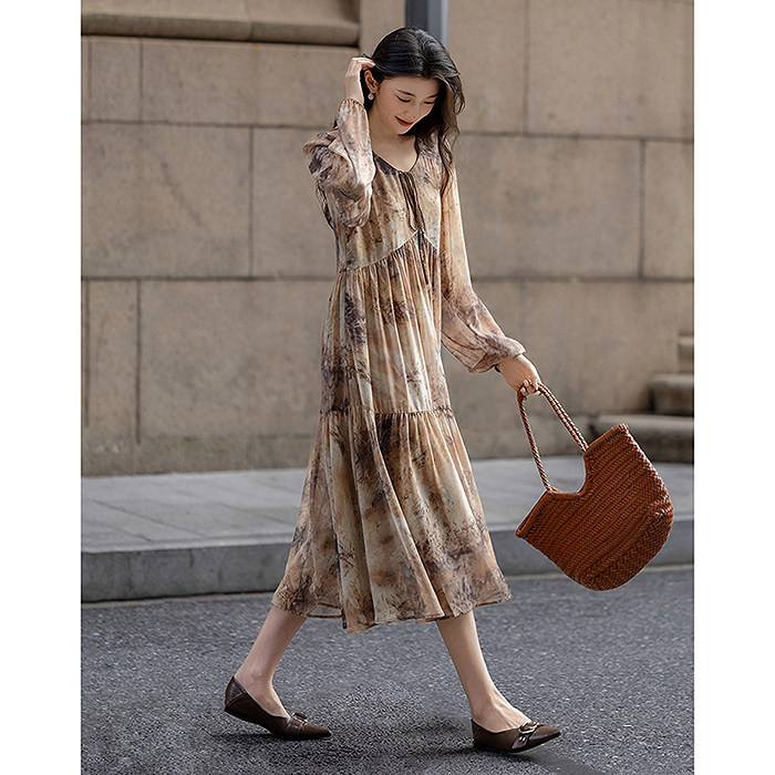 dme德玛纳秋季法式浪漫流苏长袖气质女式连衣裙G540321528706