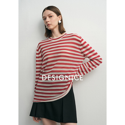 迪赛尼斯秋季通勤气质条纹长袖针织衫女D24312D7730