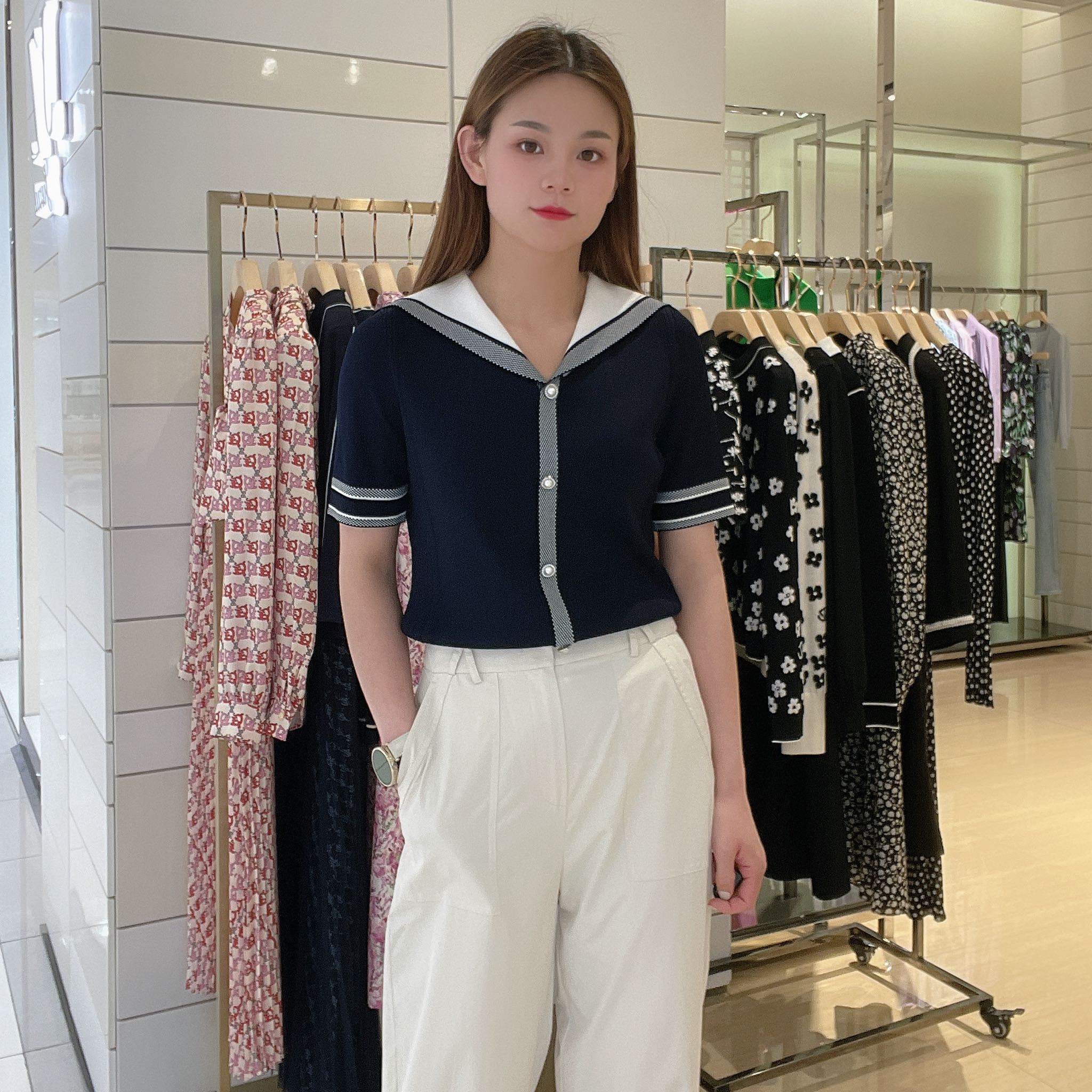 JUZUI/玖姿女士时尚休闲短袖针织衫毛衫JZEX31205