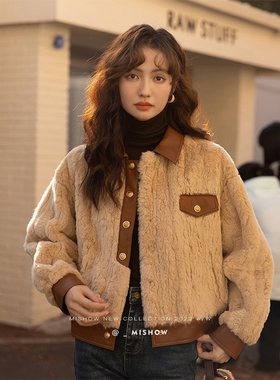 谜秀短外套女冬季仿羊羔毛短款加厚外搭MXB43W0490